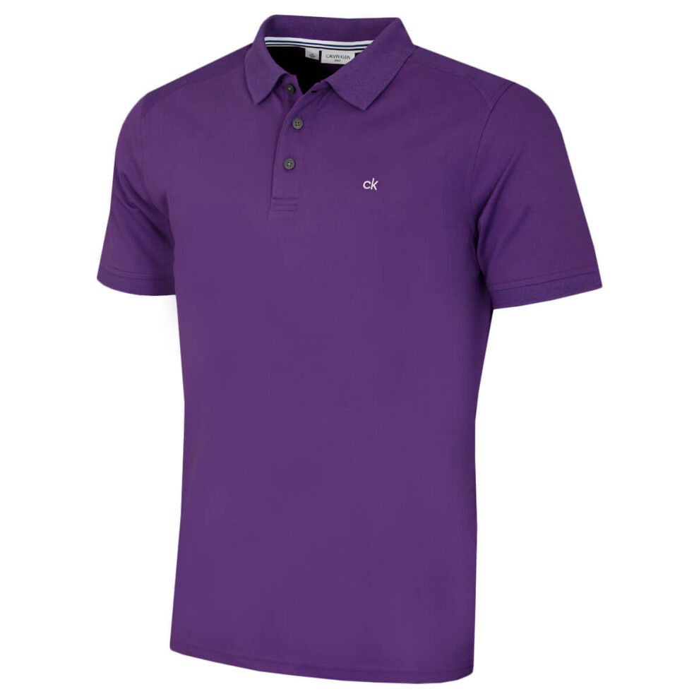 Calvin Klein (S, ) Mens 2026 Campus 3 Button Ribbed Collar Golf Polo Shirt Purple