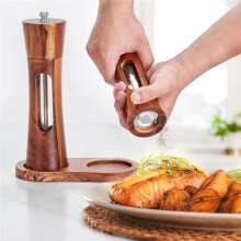 Molino Manual de Sal y Pimienta de Madera con Molinillo de Cerámica Ajustable para Pimienta, Sal y Especias