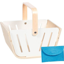 Jouet d'imitation - GOKI - Panier de courses avec porte-monnaie - Bois - Porte-monnaie feutrine bleu - 22x17x20 cm