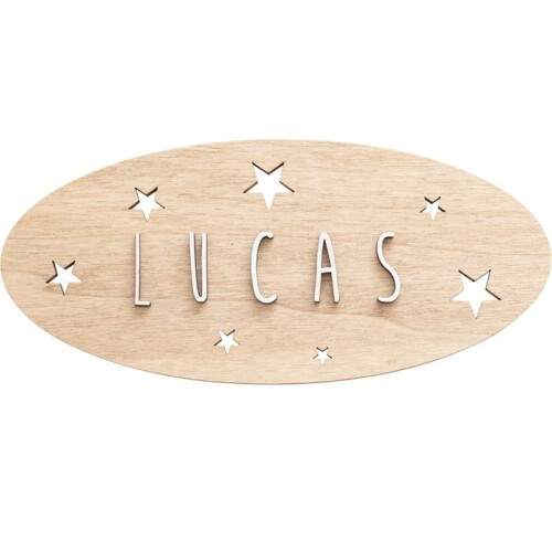 Decorative plaque - Vintiun - Customizable - Star pattern - Adhesive wood 8.519 cm