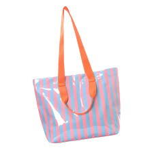 Women's PVC Toted Bag Stripe Shoulder Handbags Summer-bluepink
