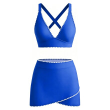 Modieus badpak met hoge taille, tweedelig badpak,-Blauwe M