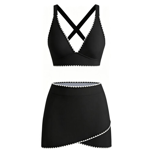 Flexible Swimwears Two Piece Bathing Suit Polyester-Black L