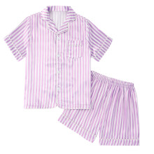2-teiliges Kinder-Pyjama mit kurzen Ärmeln,-lila Streifen 160
