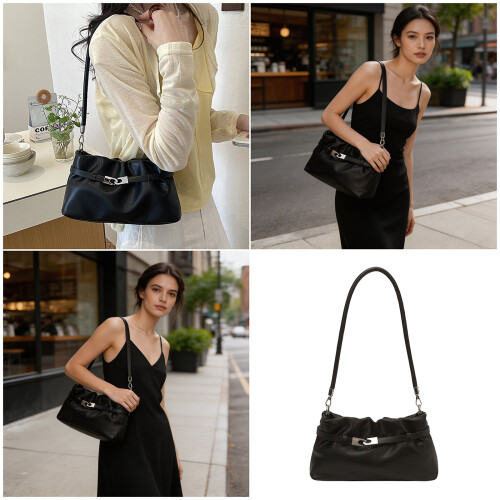 Elegant Shoulder Bag Comfortable Handbag PU Leather-Beige 2