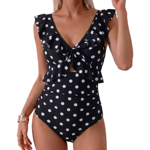 Maillot de bain dos nu de hautes-points noirs et blancs M