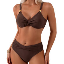 Maillot de bain deux pièces taille haute,-Couleur café XXL