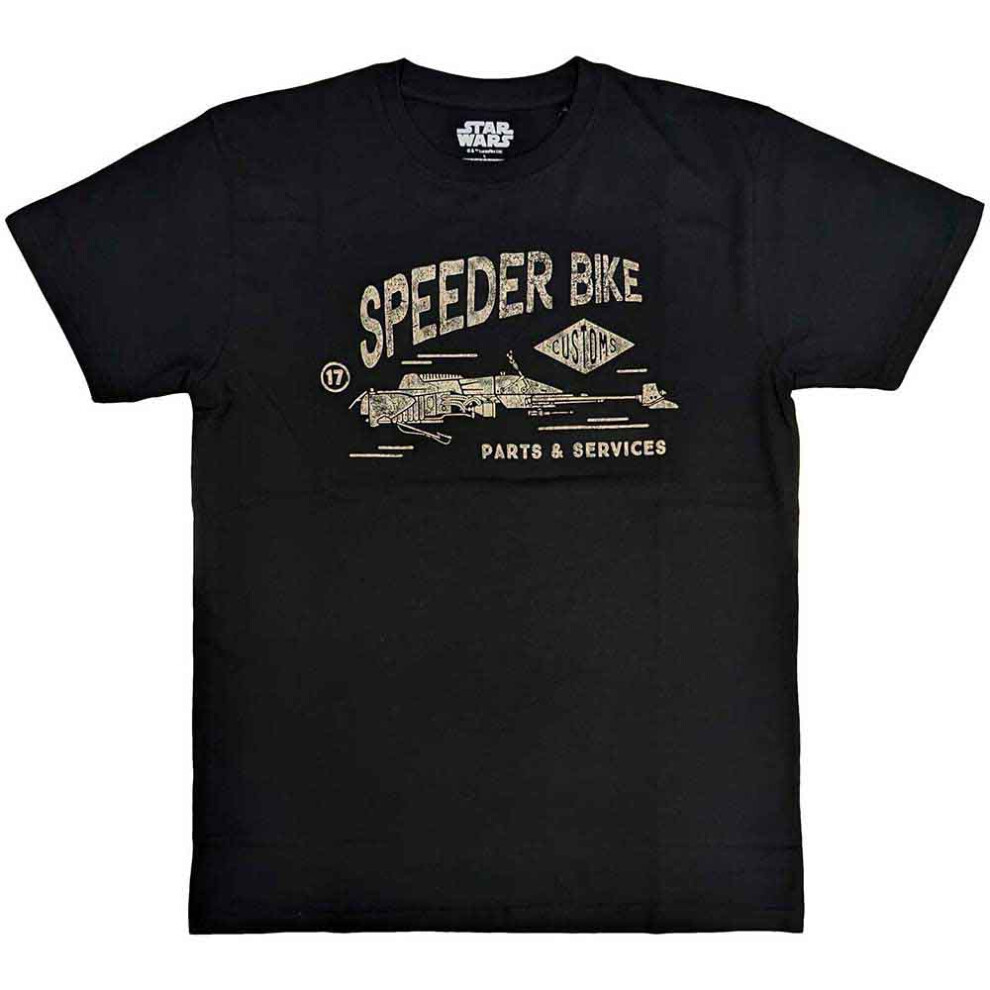 Star Wars (L, Black) T Shirt Speeder Bike New Official Mens Black