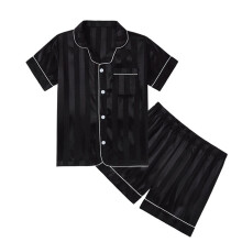 Pajama Short Sleeve Top Shorts Machine-black stripes 150