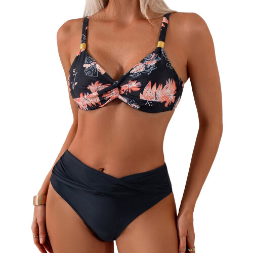 Ensemble de maillot de bain confortable en-chrysanthème noir M