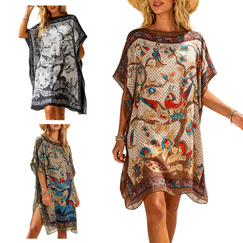 Elegant Solid Color Beach Dress Multifunctional As-Navy blue 1