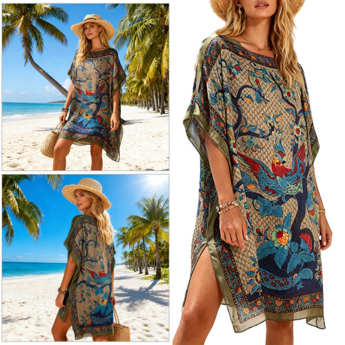 Elegant Solid Color Beach Dress Multifunctional As-Navy blue 2