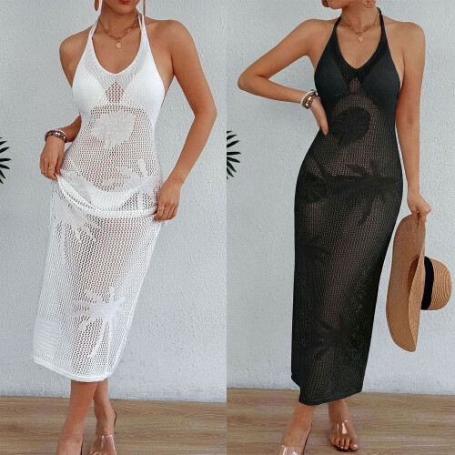 Modisches Maxikleid mit Wickelfront und Schlitz am-Weiß S 2