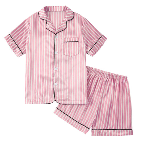 Weiches Polyester-Nachtwäsche-Set-Rosa Streifen schwarz B 120