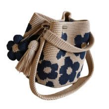 Crocheted Bucket Bag with Adjustable Strap Handwoven-Blue