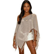 Sequins Knitted Beach Coverup Shirt Breathable-champagne S