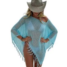 Chemise de couverture de plage de polyester Ă -bleu clair L