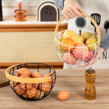 Farmhouse Wire Egg Basket for Gathering Fresh Eggs with Wooden Handle, Vintage Style Metal Egg Collecting Basket