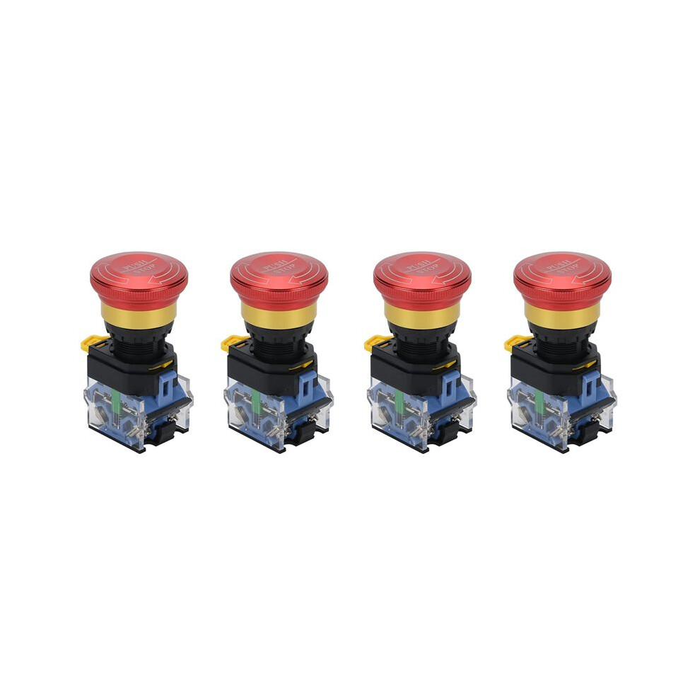 4X Emergency Stop Button 10A 22Mm Latching Push Button Aluminum Alloy Round Emergency Stop 1No 1Nc 440V 6033393032666
