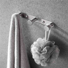 2X Towel Hook Stainless Steel, Robe Hook Wall Mount Drilled, Coat Hook Wall Hook Drilling,Door Hook Silver 3 Hook