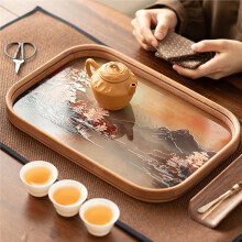 Bamboo Glass Tea Tray with Chinese Style Retro Teapot and Teacup Storage Tray Decorations Tea Ceremony Accessories S
