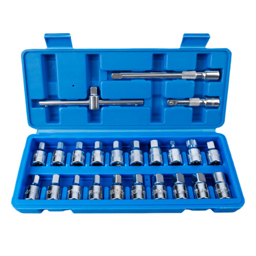 23Pcs Oil Drain Plug Socket Set With 3/8Inch Square-Silver