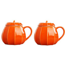 2X Tazza Zucca Tazza con Coperchio - Decorazioni Nel Ceramica Ornamento Tazze da Caffè Tazze Grandi E Carine con Decorazioni Autunnali Tazza da Tè -