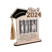 Money Card Holder 2024 Graduation Cash Holder Wooden Congrats Card Money Clip for Home Desktop Decor Party Favors Black