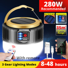 (280W Solar Black, ) Portable LED Solar Camping Light Waterproof Tent Lamp Rechargeable Lanterns Outdoor Emergency Lights Market Energy Saving Bulb