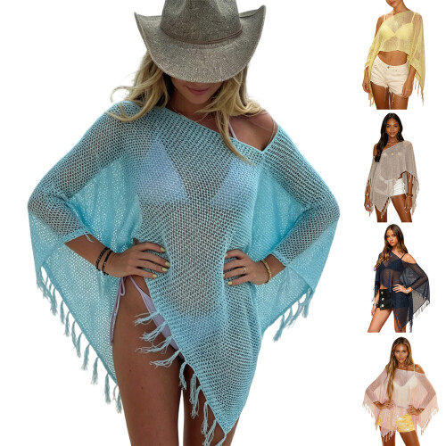Elegant gebreid strandshirt met pailletten, polyester-Gele M 2