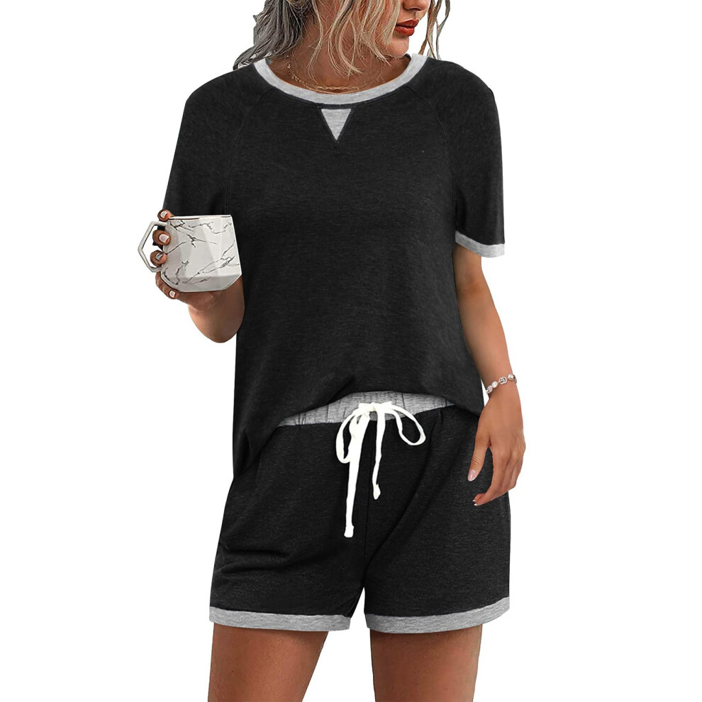 Black Women's Tracksuit Short Sleeve T-Shirt With Round Neck- M