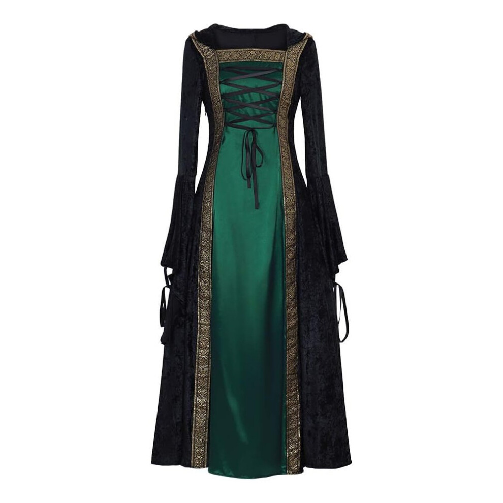 (, Xxxl) Renaissance Medieval Royal Queen Costume Women Historical Theater Long Gown Green