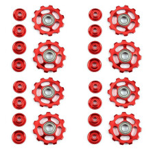 4Set 11T Bike Ultralight Aluminum Alloy Outdoor Bearing Wheel Rear Derailleur Pulleys Bicycle Parts-Red