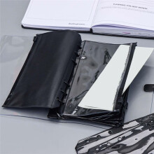 12pcs Black A6 Binder Pockets PVC Cash Envelopes Budget Money Zipper Pouch Reusable Envelopes for Cash 1 Grid