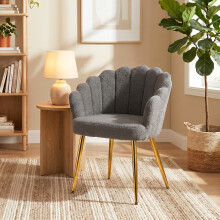 (Grey) HOMCOM Petal-Back Lounge Chair with Faux Lamb's Wool and Metal Legs