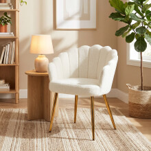 (Cream) HOMCOM Petal-Back Lounge Chair with Faux Lamb's Wool and Metal Legs