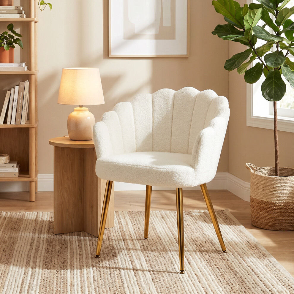 Homcom Unisex Cream Petal-Back Lounge Chair With Faux Lamb's Wool And Metal Legs, Armchair - Image 3