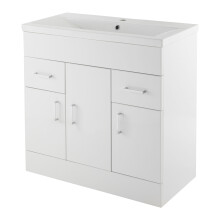 Balterley Charnes 800mm 3 Door 2 Drawer Gloss White Floor Standing Cabinet With Basin