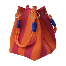 Gestreepte gebreide emmertas Toted tas met touwhandvat en-7