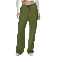 Women's wide-leg sweatpants with drawstring-Army Green XL