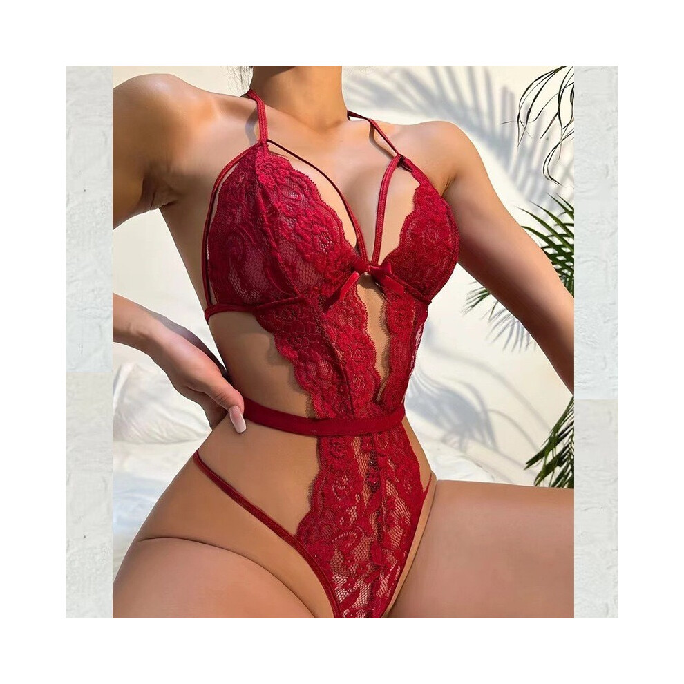 Red (, M) New Supply Nightclub Party Stage Suspenders Sexy Pajamas Sexy Uniform Jumpsuit
