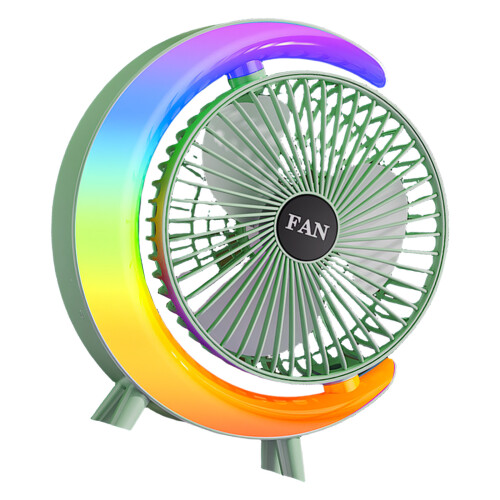 Tragbarer Tischventilator mit Luftkühlung, LED-Licht, 3-Grün