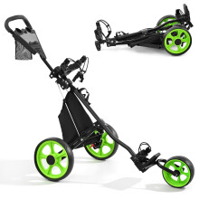 3 Wheel Foldable Golf Push Cart with Foot Brake, Mesh Pocket, Adjustable Handle