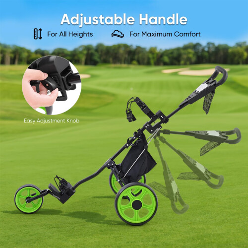 3 Wheel Foldable Golf Push Cart with Foot Brake, Mesh Pocket, Adjustable Handle 2