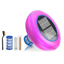 Upgraded Solar Pool Lonizer Floater Copper Pool Ionizer Auto Switching LED Night Light with Replaceable Filter Cartridge