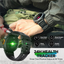 (Black) Bluetooth Call Smart Watch Men Full Touch Screen Health Monitor Clock With Flashlight Men SmartWatch For IOS Android
