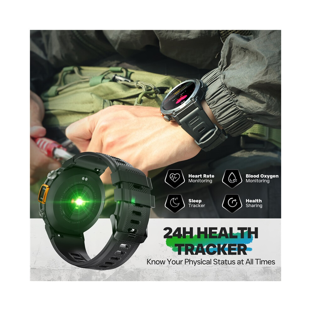 (Black) Bluetooth Call Smart Watch Men Full Touch Screen Health Monitor Clock With Flashlight Men Smartwatch For Ios Android Black 6900890399373