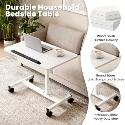 Overbed Table with Wheels, 40x60cm, Smooth Crank Height Adjustment (59-89cm) 2