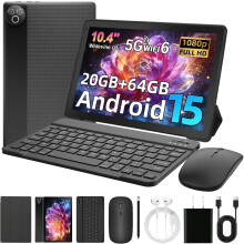 Android 15 Tablet, 10.4 inch Tablet, Android Tablets with Keyboard Pen Case Mouse Earphone, 20GB RAM+64GB ROM (TF 1TB), 5000mAh, WiFi 6