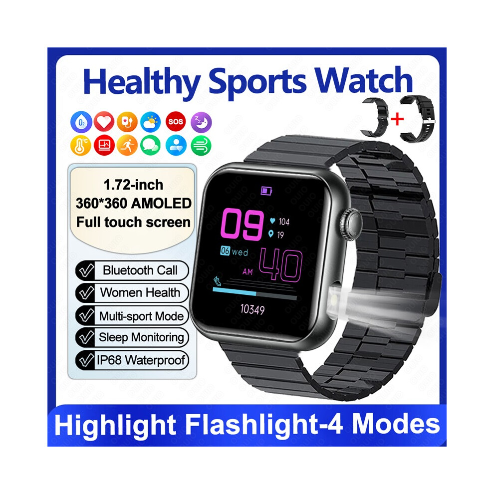 (Black) Bluetooth Smart Watch Smartwatch Waterproof Heart Rate Blood Pressure Oxygen 1.72" Hd Screen Black 6900890399687